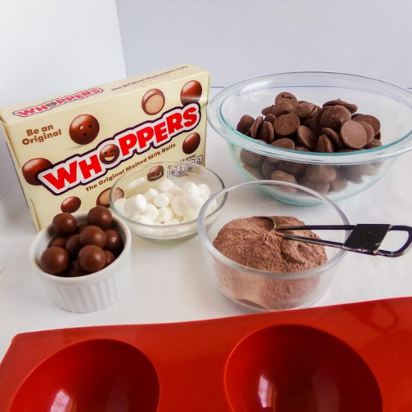 ingredients to make whoppers hot cocoa bombs