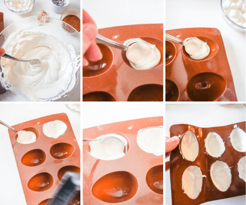 photo collage of making shells for easter hot chocolate bombs